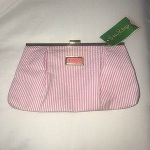Lilly Pulitzer pink &white seersucker clutch
